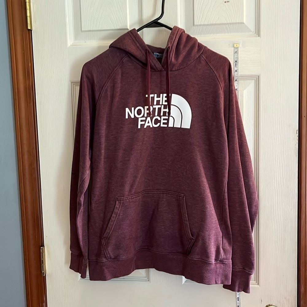 The North Face-M-purple-pull over, hooded, long sleeve, drawstring sweatshirt.
